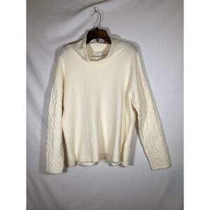 Calvin Klein Linen Knit Sweater Cream Cable Knit Long Sleeve Classic Womens Lg
